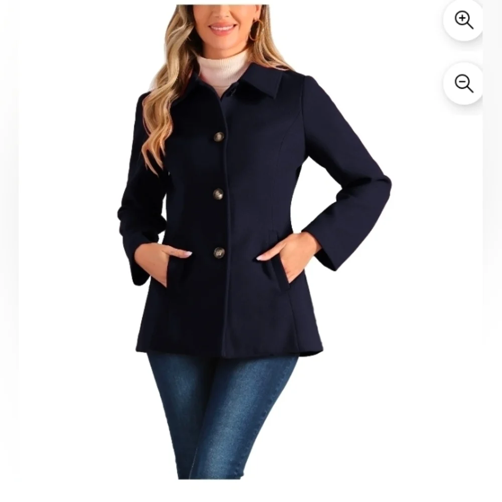 Allegra K Women's Peter Pan Collar Single Breasted Overcoat Coat
